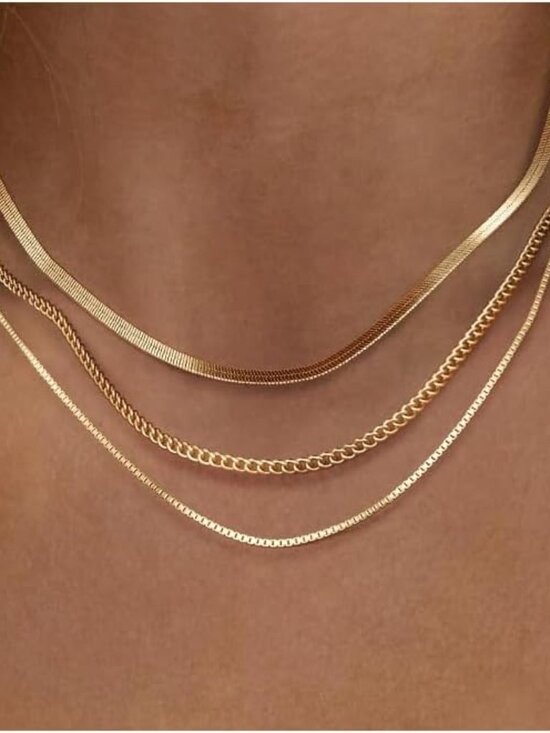 Jewelry - Layered Necklace Set for Women Stackable | Herringbone Snake Cuban Rope Chain, D